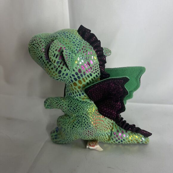 TY Beanie Boos CINDER Dragon Green Sparkle Holo Design Plush 6" Stuffed Toy 2015 - Picture 2 of 5